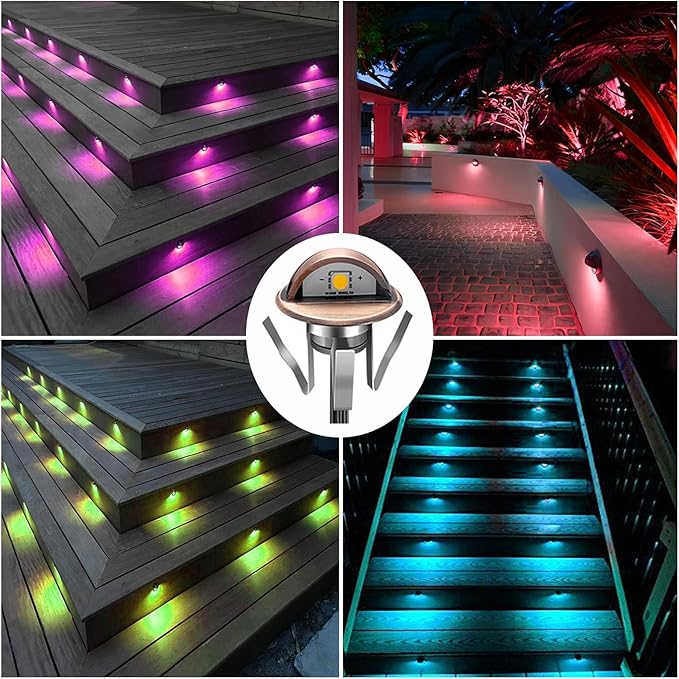 LED Stair Light Low Voltage Waterproof IP65 Outdoor F1.38 Wood Multicolored RGB Recessed LED Deck Lighting Yard Garden Patio Step Landscape Pathway Decor Lamp, Bronze(30pcs, RGB)