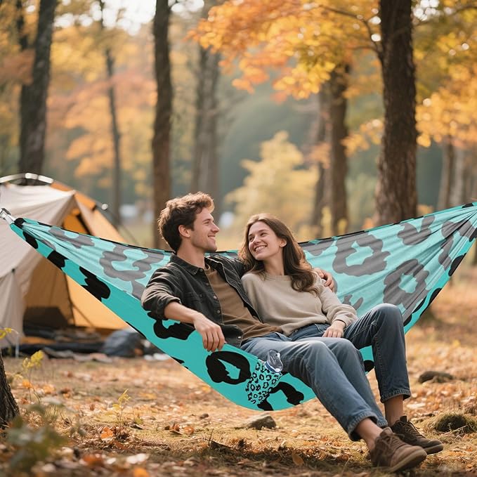 Leopard Teal Black 330lb Capacity Outdoor Hammocks Fabric Hammock for Indoor Outdoor Patio hamaca con Base para adultos