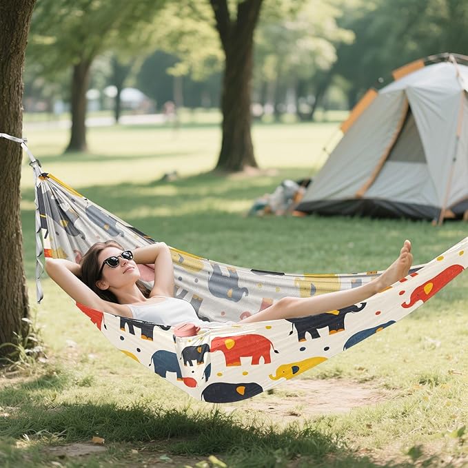 Camping Hammock Outdoor Hammocks for Outside Colorful Elephant Dot Beach Trees Portable Lightweight with Pockets Tree Straps Indoor