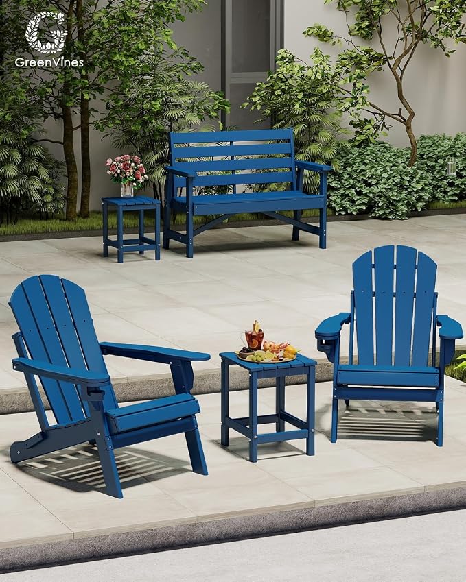 GREENVINES Adirondack-Outdoor-Side-Table | Single-Tier | 14 x 13 Inches | HDPE Plastic | All Weather | Blue | Outside End Tables | for Patio Porch Backyard Indoor