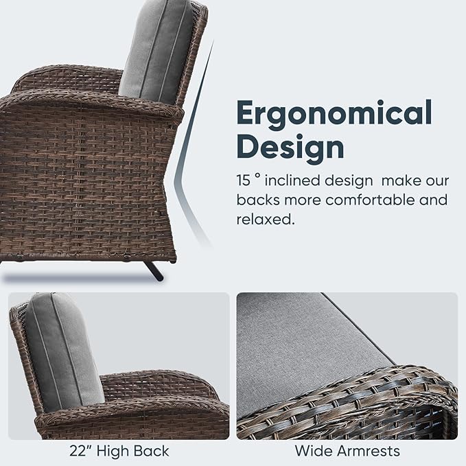 Belord Outdoor Glider Bench Patio Loveseat - 500 Lbs Weight Capacity 2 Seater Wicker Sofa, Small Porch Glider Furniture All Weather Rattan Couch with Removble Cushion for Balcony Deck Backyard, Brown