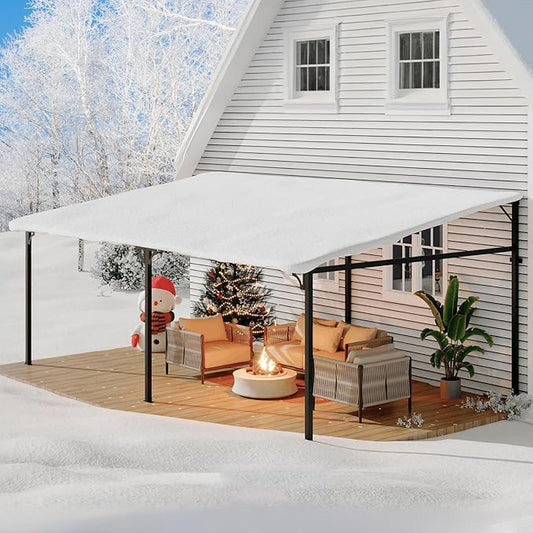 GarveeHome 12' x 20' Lean to Gazebo, Hard Top Outdoor Pergola with Roof, Gazebos Pergola on Clearance, Large Wall Mounted Heavy Duty Awnings for Patio, Backyard, Deck, Porch