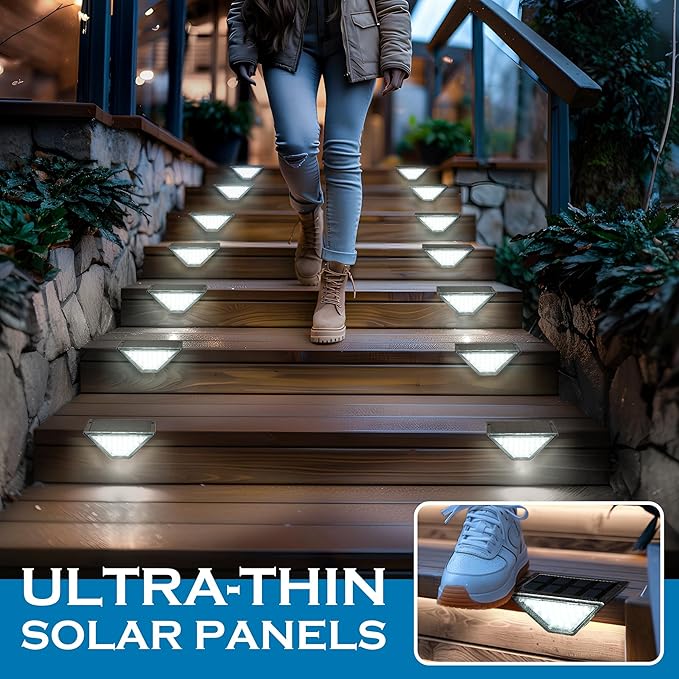 SOLPEX Solar Step Lights for Outside, 24 LEDs Solar Stair Lights Outdoor Waterproof Decor for Porch, Front Door, Stair, Step, Deck, Fence, Balcony, Patio, Wall, Yard, Garden(12 Pack, Cold White)