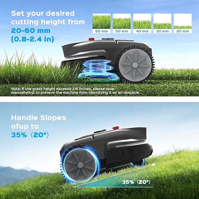 V3 Robotic Lawn Mower with AI Vision Obstacle Avoidance, Smart APP Control, Low-Noise Operation, Adjustable Cutting Height, No-Go Zones, Ideal Robot Lawn Mower for Lawns Up to 1600 Sq.Ft