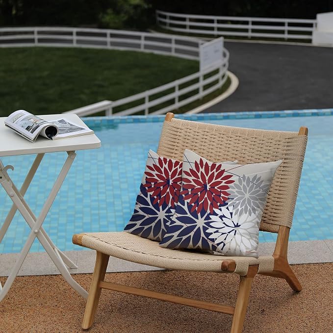DFXSZ Pack of 2 Outdoor Waterproof Throw Pillow Covers 20x20 Red Blue | Polyester Spring Summer 4TH Of July Floral Decorative Cushion Cases(NO INSERT),For Couch Patio Funiture Garden Home Decor