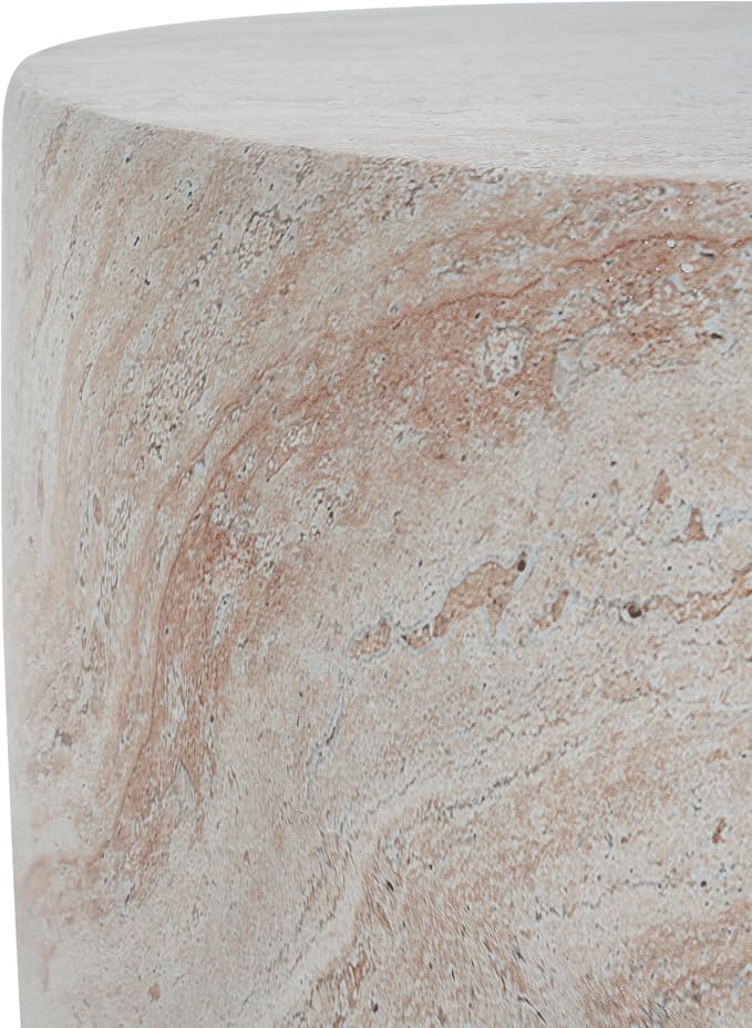 Outdoor Side Table Faux Marble End Table Faux Stone Side Tables Travertine Small Coffee Tables for Indoor Outdoor, Garden Stool Plant Stand for Porch, Backyard Patio, Bowl