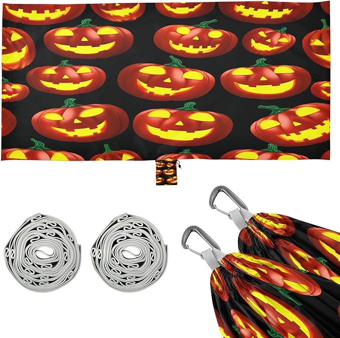 Hammocks for Outside Glowing Jack-o-Lanterns Camping Hammock Portable Hammocks with Tree Straps and Carry Bag Camping Accessories for Hiking Beach Outdoor