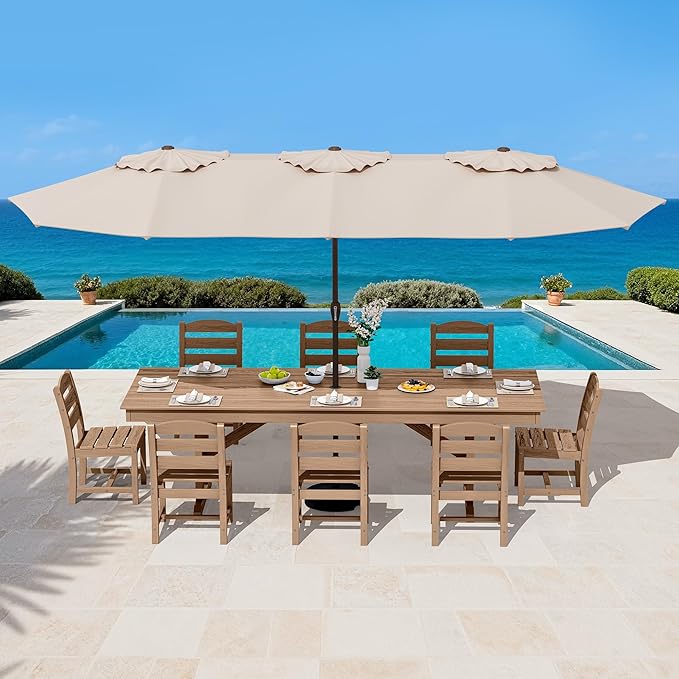 SERWALL Outdoor Armless Dining Chairs Set of 4, All-Weather HDPE Patio Dining Chair with 19.7" Widened Seat, for Backyard, Deck, Lawn and Garden, Brown