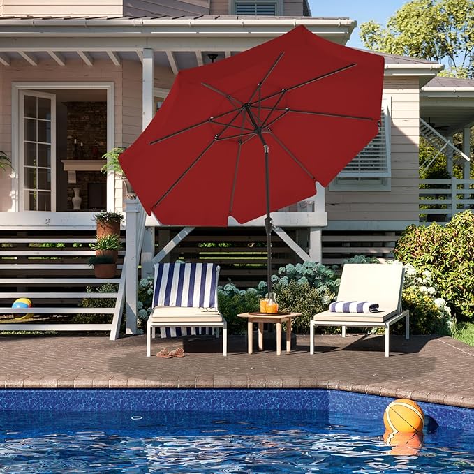 JEAREY 9' 2-Tiers Patio Umbrellas Outdoor Market Umbrella w/Push Button Tilt/Crank, 8 Sturdy Ribs, UV Protection Waterproof (Red)