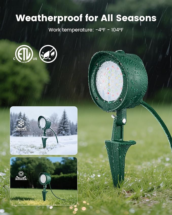 SURAIELEC Dusk to Dawn Christmas Spotlight Outdoor, Red & Green Decorative LED Landscape Spotlights with Timer, 6000K Daylight Waterproof Flood Lights for Yard, Tree, Flag, ETL Listed, 2 Pack