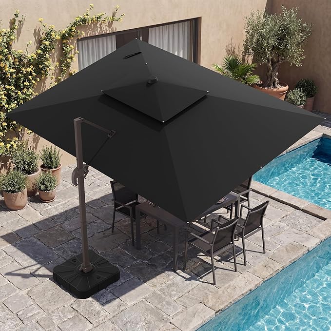 HASLE OUTFITTERS 9x12 FT Patio Cantilever Umbrella, Outdoor Offset Large Rectangular Heavy Duty Double Top Umbrellas with 360° Rotation for Pool Garden Deck，Black