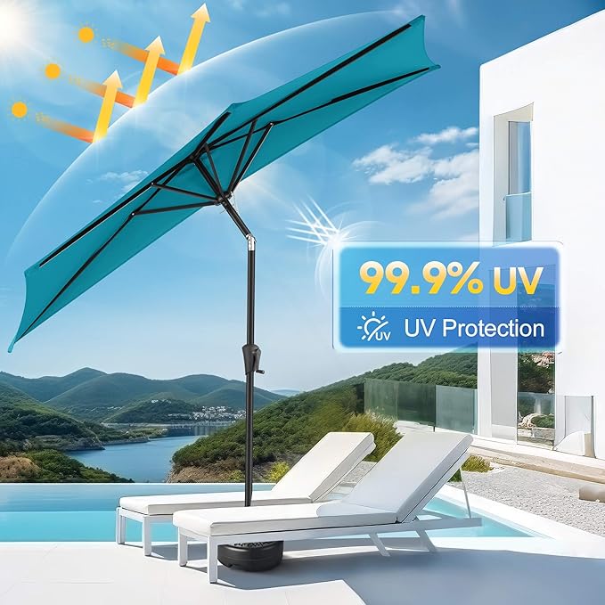 9ft Half Umbrellas Outdoor - Half Patio Umbrella with Tilt, UV Protection Waterproof, Half Round Umbrella for Wall Balcony, Pool, Porch, Garden, Deck, Backyard (Aqua Blue)