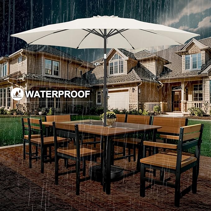 FLAME&SHADE 11 ft Patio Umbrella - Table Umbrella Outdoor with Push Button Tilt and Crank, UV Protection, 8 Sturdy Ribs, Market Umbrella for Garden, Deck, Backyard, Lawn, Pool and Beach(Ivory)