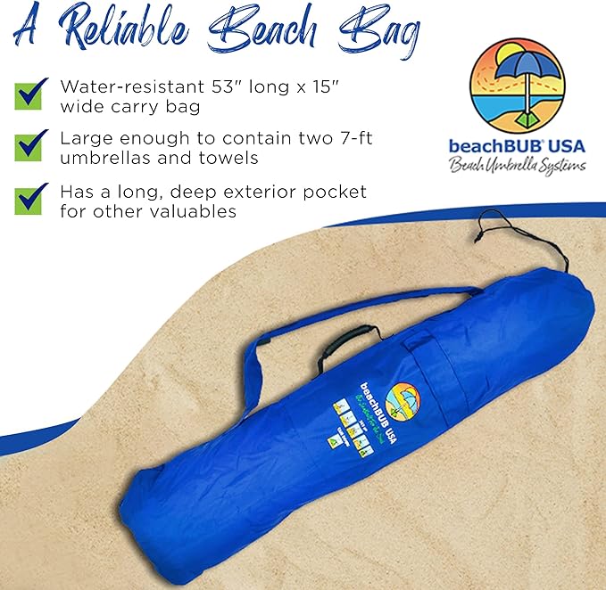 BEACHBUB Beach Umbrella Bag - Waterproof & Foldable Beach Bag for Umbrellas with Wide Padded Shoulder Strap & Molded Carry Handle