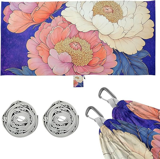 Beautiful Pink and White Peony Flowers 330lb Capacity Hammocks with Hanging Rope Cloth Hammock for Outside Beach Patio Garden Silla colgante para Patio Exterior
