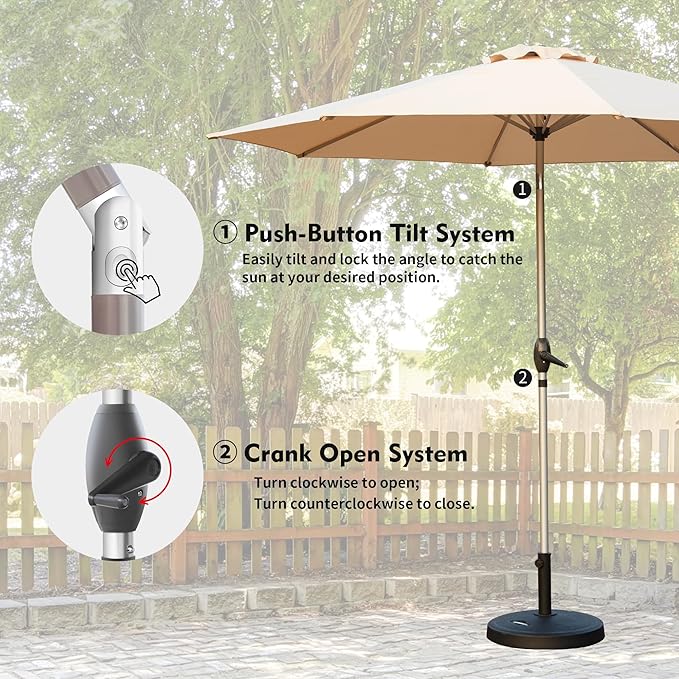 Domi 10FT Patio Umbrella, Outdoor Table Umbrella with Aluminum Pole, UV Protection Waterproof Market Sun Umbrella with Push Button Tilt and Crank for Garden, Deck, Backyard, Pool (Beige)