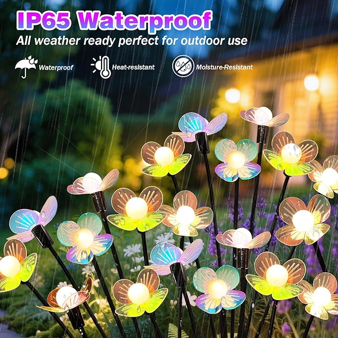 MRHEPHAESTUS Solar Garden Lights, 4 Pack 24 LED Solar Swaying Flower Light, Waterproof Firefly Lights Outdoor Fairy Light for Garden Patio Yard Pathway Flower Bed Decoration