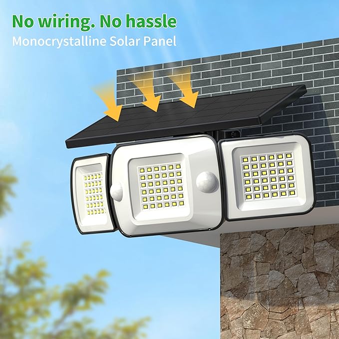 intelamp Solar Flood Lights Outdoor Waterproof, 6000mAh 1200LM Solar Powered Dual Motion Sensor LED Lighting Dusk to Dawn Security Floodlight Exterior with Remote for Outside Garden House Patio