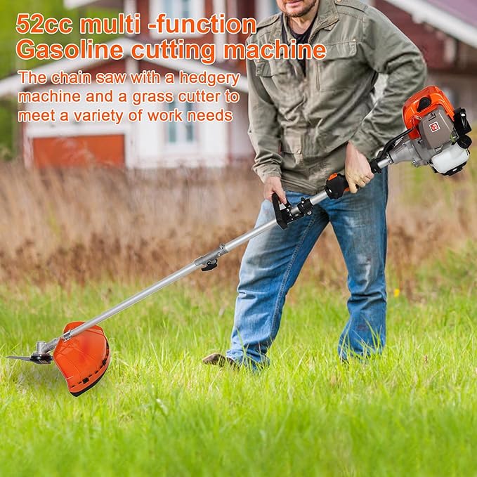 Gas Weed Eater, 5 in 1 Multifunctional Cordless Hedge Trimmer String Trimmer 52cc 2 Stroke 8500Rpm Brush Cutter Garden Tool