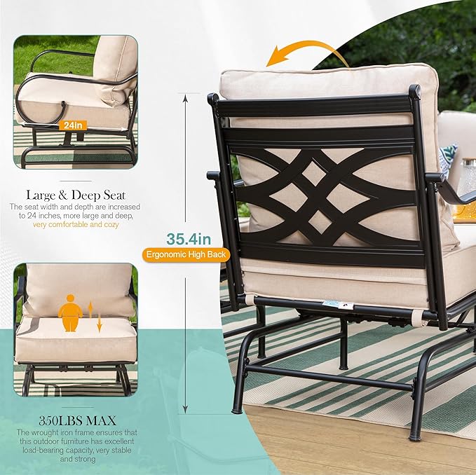 PHI VILLA Extra Large Metal Patio Furniture Sets, All-Weather Steel Frame Heavy Duty Patio Conversation Sets for Backyard, Porch and Garden