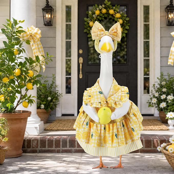 Summer Porch Goose Outfits for 23 Inch Lawn Statue | Lemon Costume for Plastic/Cement Statue, Duck Sculpture Clothes for Yard Patio Party Decoration