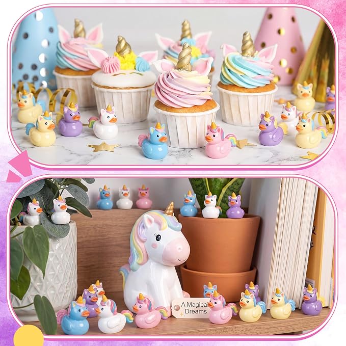 Novabright 100 Pcs Mini Resin Unicorn Ducks Colorful Tiny Resin Unicorn Ducks Figures to Hide Small Animal Statue for DIY Cake Craft Garden Landscape Ornament Potted Decoration Birthday Party Supplies