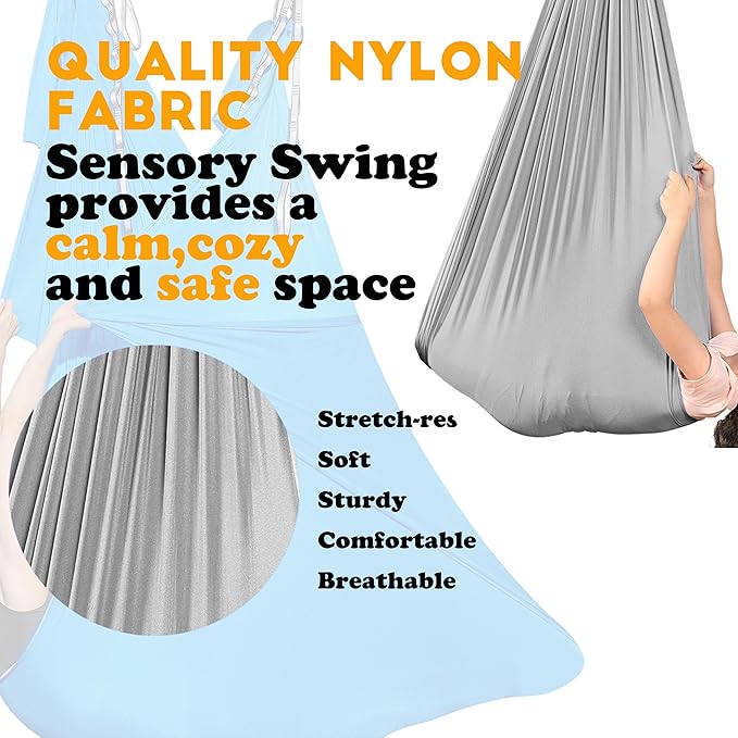 Adjustable Sensory Swing and Cuddle Swing for Indoor&Outdoor Kids Use Therapy Swing Hammock for Child with Hardware (Grey)…