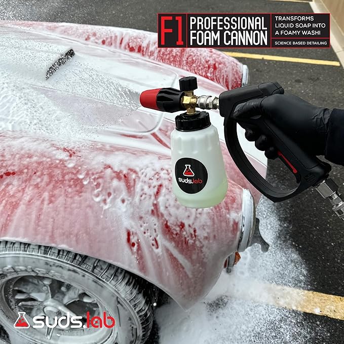 Suds Lab F1 Professional Foam Cannon with 32 Ounce Canister | Adjustable Foam Nozzle, Quick Connect Pressure Washer, Car Washing