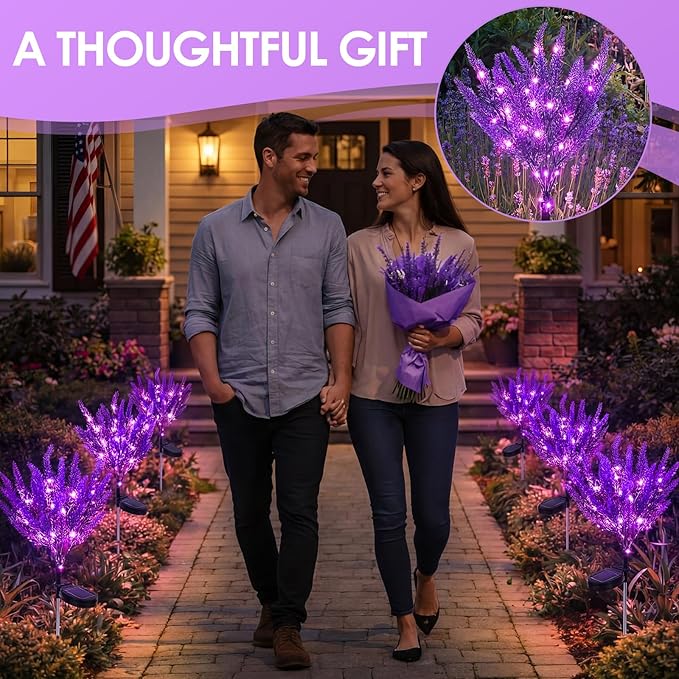 VIHOSE 4 Pack Purple Solar Lavender Stake Lights IP65 Waterproof Outdoor LED Flower Light with Upgraded Solar Panel for Outside Yard Patio Landscape Lawn Garden Decorative for Mom Grandma Gifts