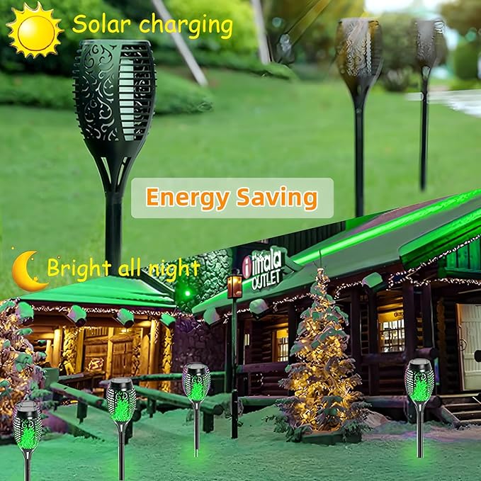Solar Torch Light with Flickering Flame,4Pack Solar Lights Outdoor,Waterproof Solar Powered Yard Garden Lights,Solar Flame Light,Torches Lighting for Outside Patio Lawn Path Decorations (Green)