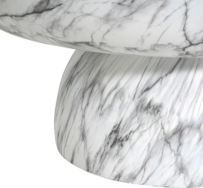 27.5" Round Outdoor Coffee Table Modern Faux Stone Coffee Table for Outdoor Circle Marble Center Tables with Pedestal Accent Tables for Patio Garden Backyard Balcony Weather Resistant, MgO