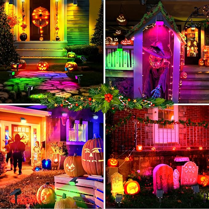 WENATY Solar Spot Lights Outdoor Waterproof, Solar Spotlights, 6 Packs, RGB | 7 Lighting Modes, WENATY Color Changing Solar Landscape Lights for Halloween & Christmas Decorations, Yard, Garden, House