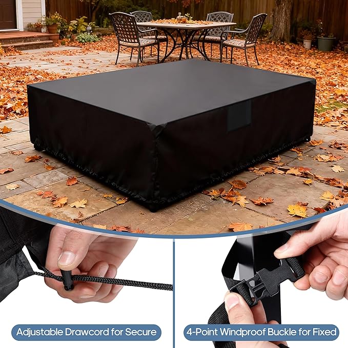 DUMOS Outdoor Furniture Cover, Rectangular Heavy Duty 600D UV Resistant & Waterproof Patio Furniture Covers for Deck Table and Chairs, Backyard Patio Dining Sets, 108"L x 82"W x 28"H, Black
