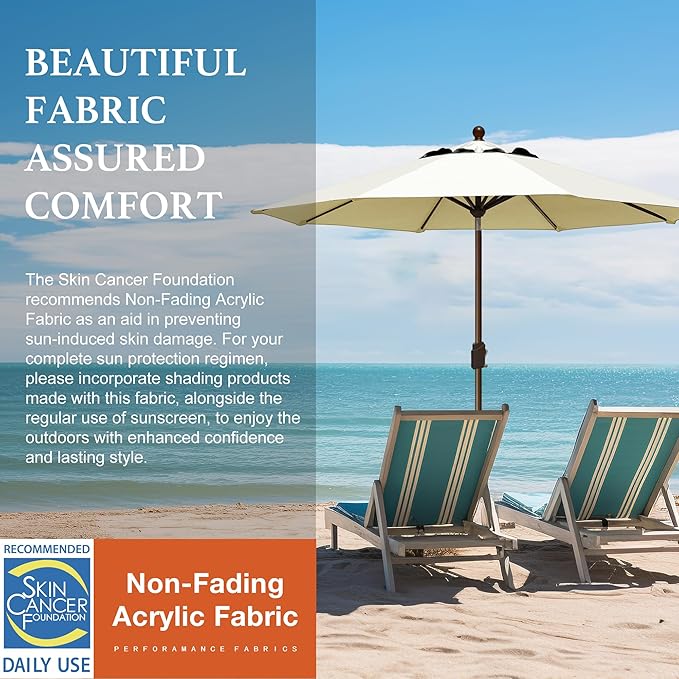 EliteShade USA 10-Year-Non-Fading 9Ft Market Patio Umbrella, UPF 50+ UV Protection Performance Sun Umbrella, Heavy Duty Commercial Grade Outdoor Table Umbrella with Crank & Tilt, Windproof Vented Top for Garden, Pool, Deck and Outdoor Playsets, Natural