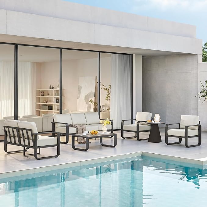 CHITA Aluminum Patio Furniture Sets, 5 Seats Patio Conversation Sets with Coffee Table, 4 Pieces Patio Sofa Sets with Thickened Olefin Fabric Cushion for Backyard, Garden, Balcony and Poolside