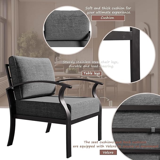 Patio Furniture Set 5-Piece Aluminum Armrest Sofa, Modern Outdoor Living Room Set with 55000 BTU Propane Aluminum Fireplace, Outdoor Rotary Joystick with Thick Cushion