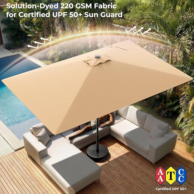 HOMSHADE 6.6 x 10 ft Rectangular Patio Umbrella Rectangle Umbrella Outdoor Patio, Large Outdoor Umbrellas for Patio Table with Tilting and Sun UV Protection for Pool, Deck, Market, Backyard