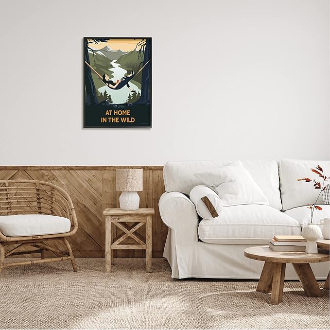 Stupell Industries Home In Wild Mountainside River Landscape Hammock Girl, Design by Omar Escalante