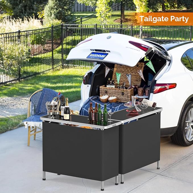 VINGLI 43" Portable Bar Table, 3-Tier Shelves, Carry Bag，Mobile Bar Table for Events, Party, Camping, Picnic, Tradeshow, Outdoor & Indoor with Black Skirt(2, 43") (2) (Black-1P, 43")