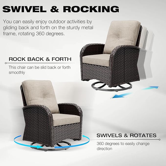 Joyside Wicker Patio Furniture Set, 9 Piece Outdoor Furniture Set with Thickened Cushions, High Back, Deep Seating, Wide Armrest, Outdoor Swivel Rocker Chairs for Porch, Deck