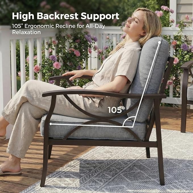 RoyalCraft Outdoor Patio Furniture Set, 5 Seats Outdoor Patio Set with 4" Thick Cushion, All-Weather Metal Patio Sofa with Coffee Table, Outdoor Sectional Furniture for Porch Backyard, Khaki&Grey
