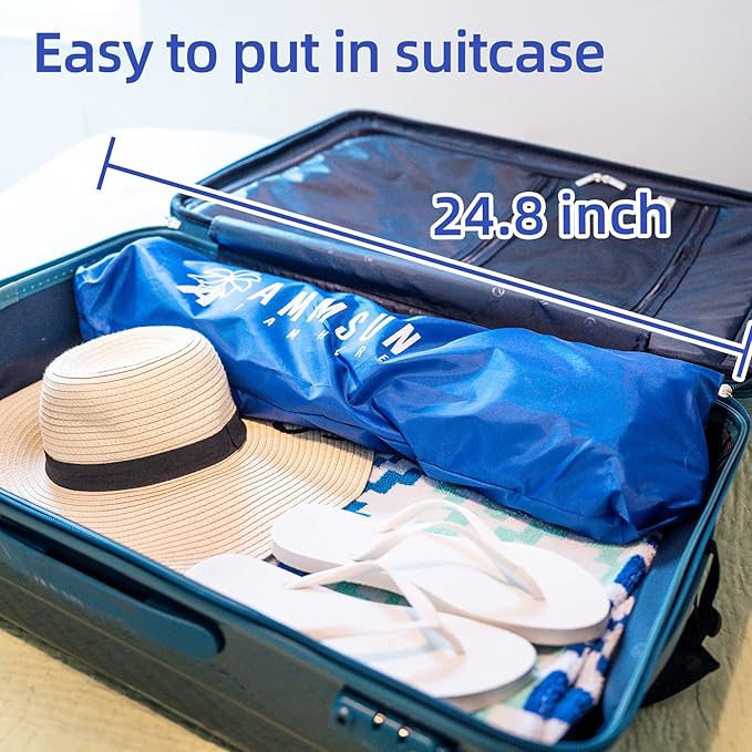 AMMSUN 6ft Folded Portable Travel Beach Umbrella with Sand Anchor Tilt Air vent UPF 50+UV Protection Fit In Suitcase Compact Foldable Telescopic umbrellas for Patio Garden Beach Pool Blue