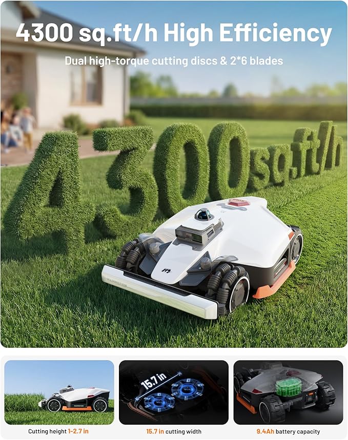 Mammotion LUBA 3 AWD 1500 Robot Lawn Mower Ultimate Kit, with Garage & Washstand, Wire-Free for 0.37 Acre, 360° LiDAR+AI Vision, 80% Slopes, 15 Multi-Zone Management, Cut Height 1.0"-2.7"