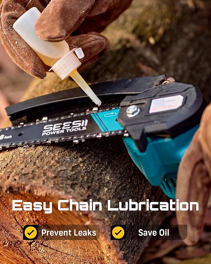 Seesii Mini Chainsaw, 6-inch Mini Chainsaw Cordless, Handheld Electric Power Chain Saw with 2 Batteries, for Tree Trimming Wood Cutting, Best Gifts for Father, Dad, Husband, Men