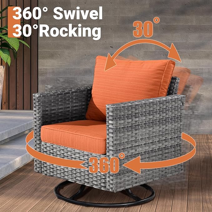 ovios 10 Piece Outdoor Patio Furniture Set with Fire Pit Table,Conversation Sectional Wicker Couch with Swivel Chairs,Modern Outside Sofa for Balcony Backyard, Orange