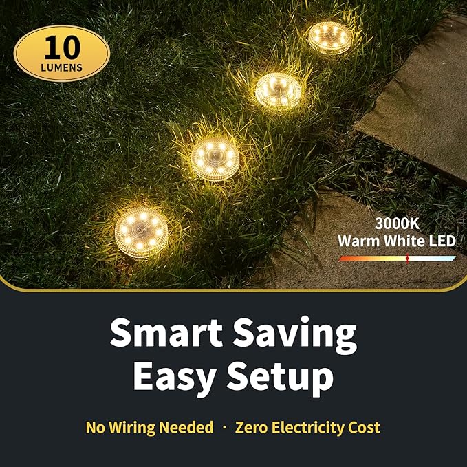 Glass Solar Pathway Lights with Bubble Style, Modular-Design Waterproof In-Ground Light for Patio Pathway Lawn Yard Deck Walkway, Decorative Disk Lighting for Garden Bed, Warm White (8 Pack)