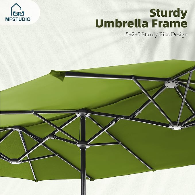 MFSTUDIO 13ft Outdoor Patio Umbrella, Double Sided Large Rectangular Umbrella Market Table Twin Triple Rectangle Umbrellas with Crank Handle for Outside Picnic Backyard Deck Pool (no base)