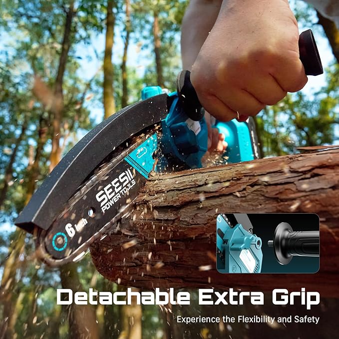 SEESII Chainsaw 6 Inch Mini Electric Chainsaw Cordless Battery Powered, 2026 Upgraded Hand Held Saw with 2x2000mAh Batteries for Wood/Tree Trimming, Chain Saw Gift for Men Husband Father Gardener