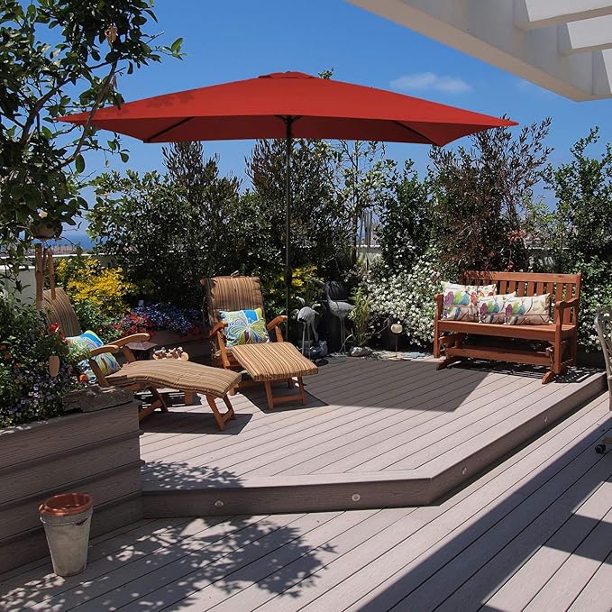 MEWAY 6.6 * 10ft Rectangular Patio Umbrella Market Outdoor Garden Table Deck Backyard Pool Sunshade Umbrella with Tilt, Crank and UV Protection(6.6 * 10 ft, Red)