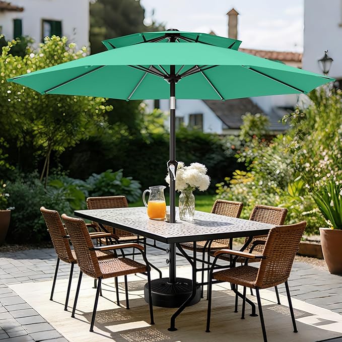 AreShark 9ft 2 Tiers Patio Umbrella - Outdoor Umbrella Waterproof UV Protection, Market Table Umbrella w/Push Button Tilt&Crank for Pool, Porch, Garden(Turquoise)